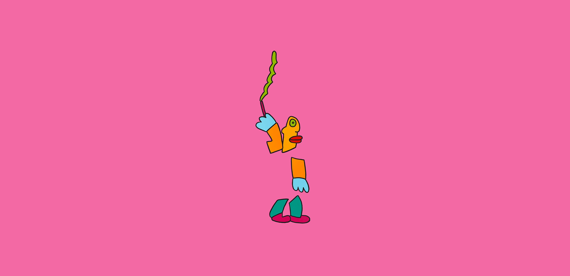 Colorful animated character designed by Thierry Noir, used in the case study about his studio on Russia-Promo.