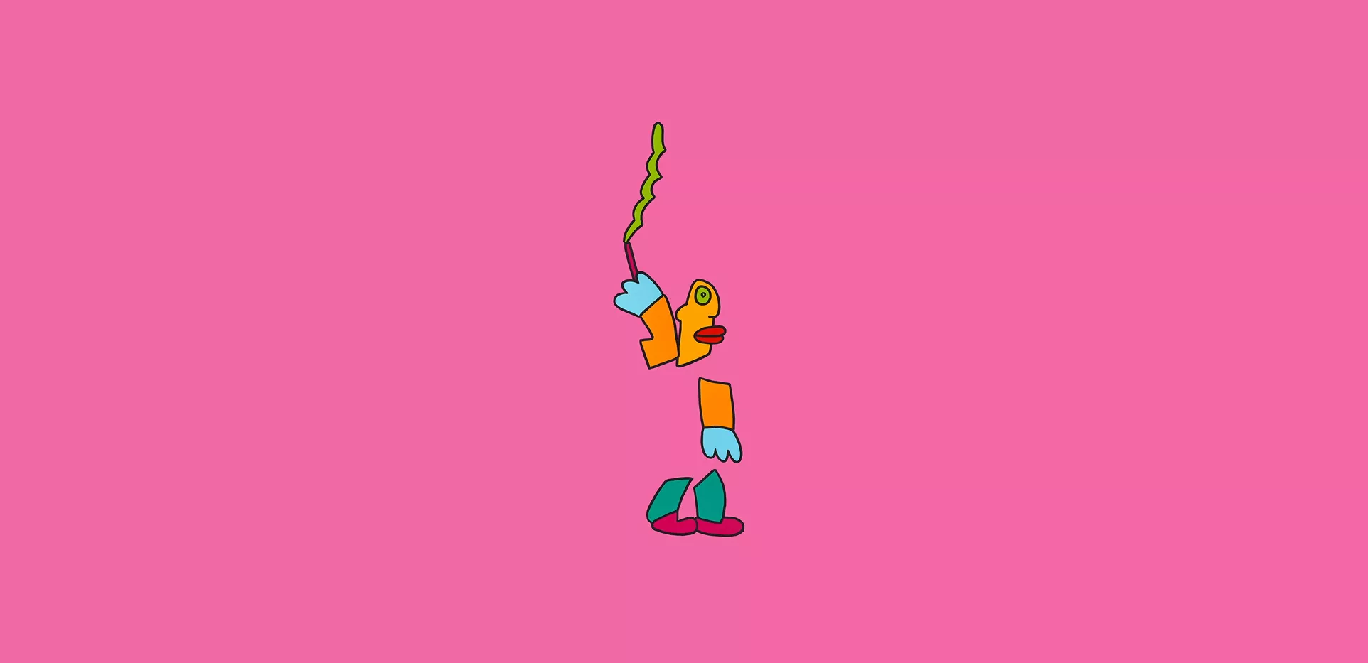 Colorful animated character designed by Thierry Noir, used in the case study about his studio on Russia-Promo.