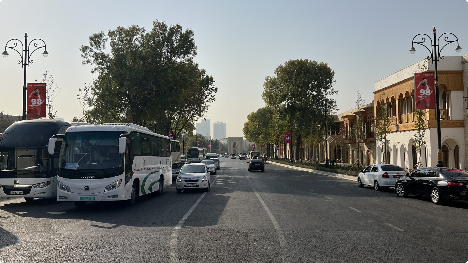 Air Asia DOOH advertising (buntings) in Tashkent on Karasaray street