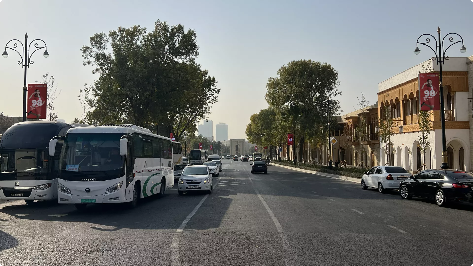 Air Asia DOOH advertising (buntings) in Tashkent on Karasaray street