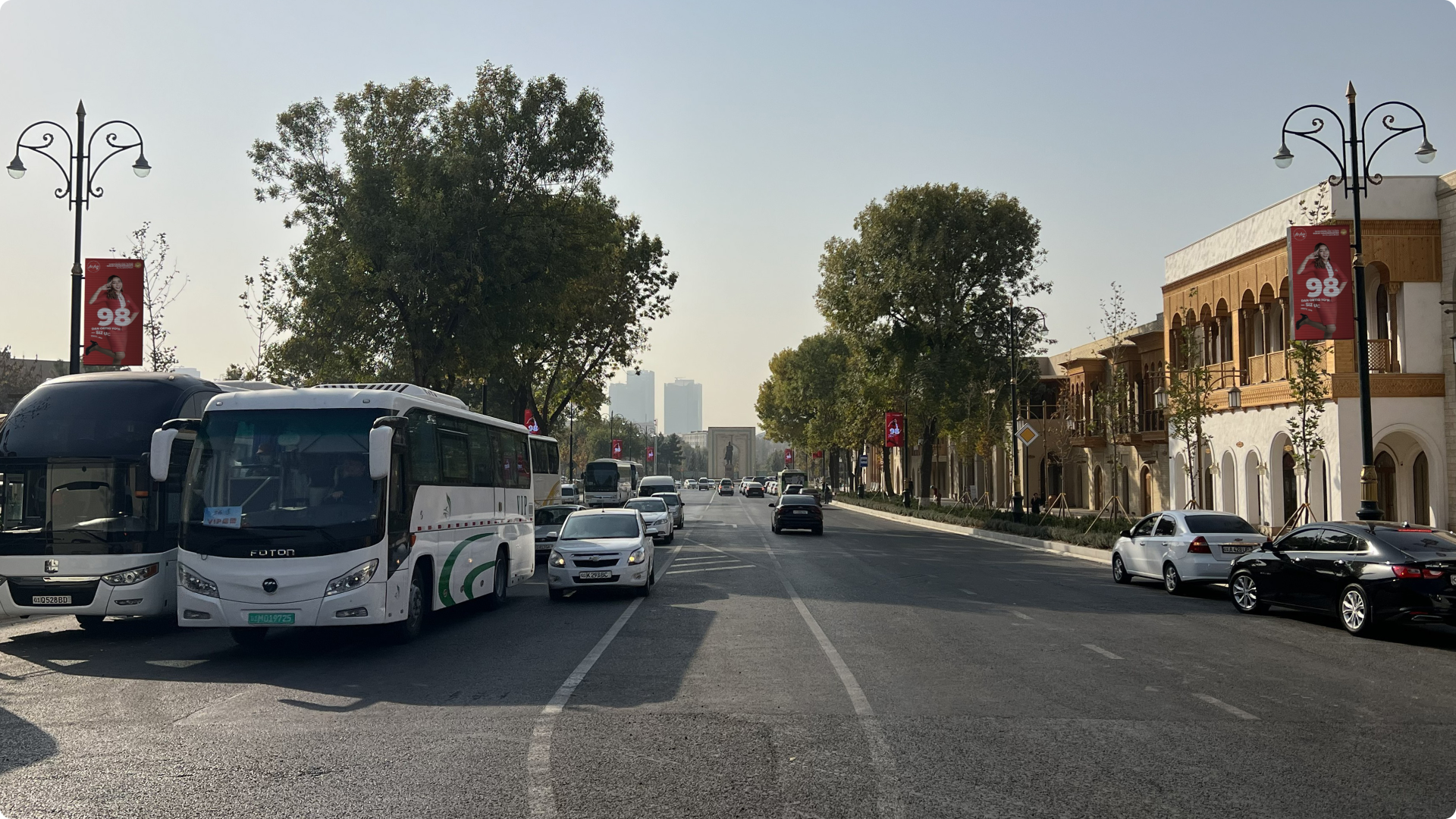 Air Asia DOOH advertising (buntings) in Tashkent on Karasaray street