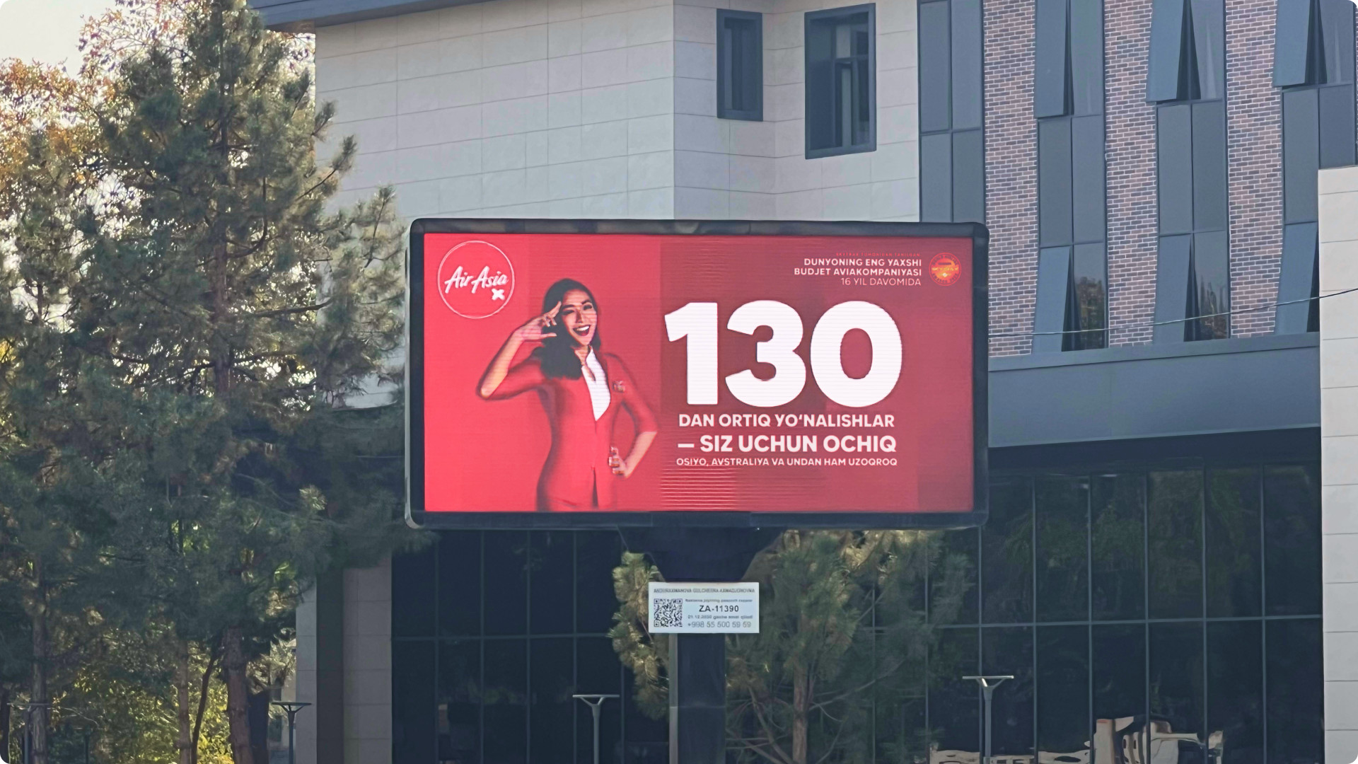 Air Asia DOOH advertising in Tashkent near Architectural Institute