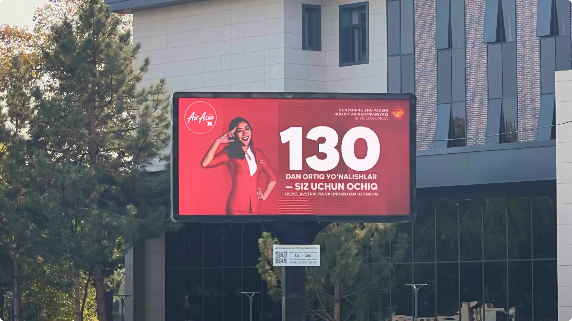 Air Asia DOOH advertising in Tashkent near Architectural Institute