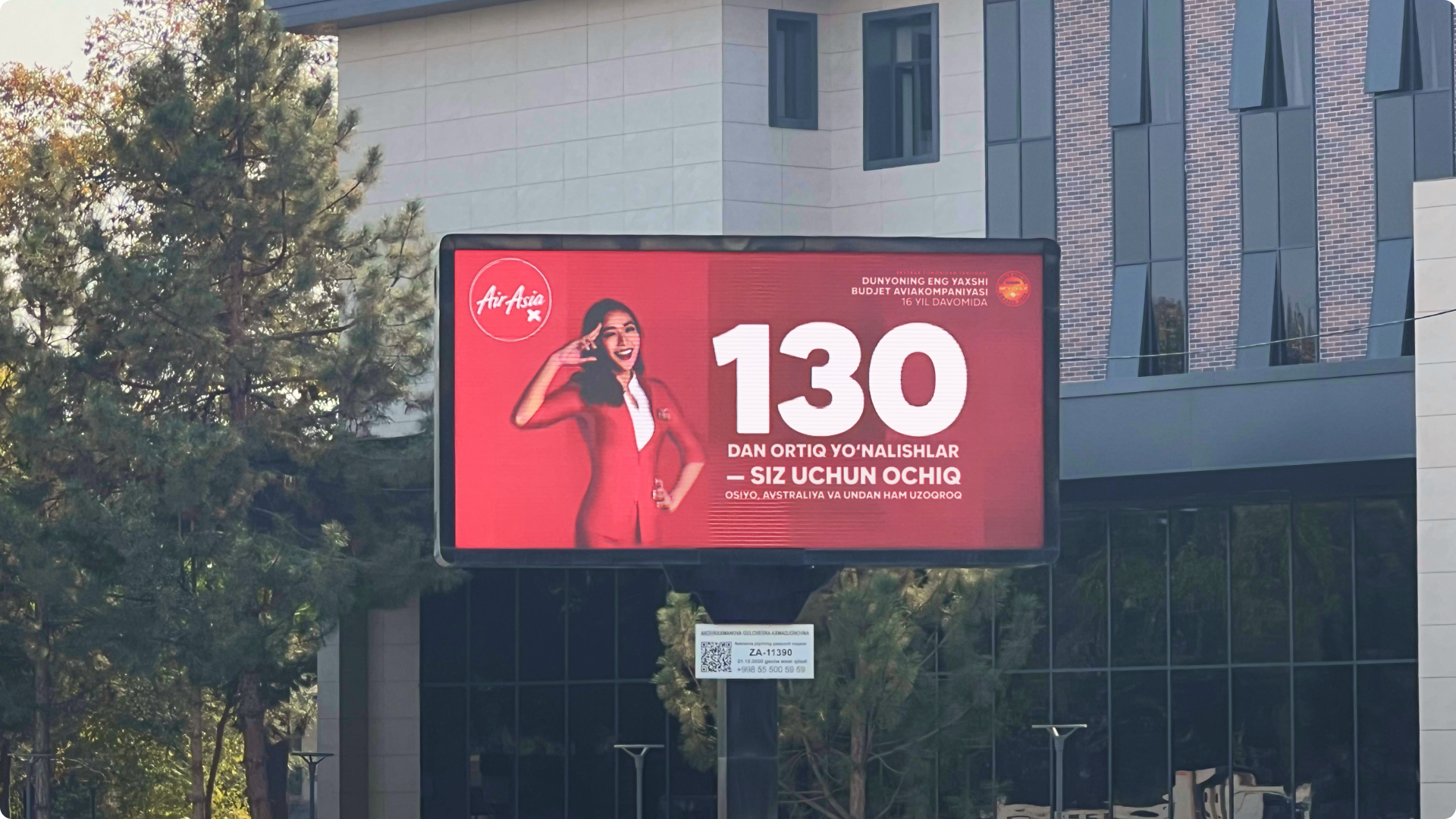 Air Asia DOOH advertising in Tashkent near Architectural Institute